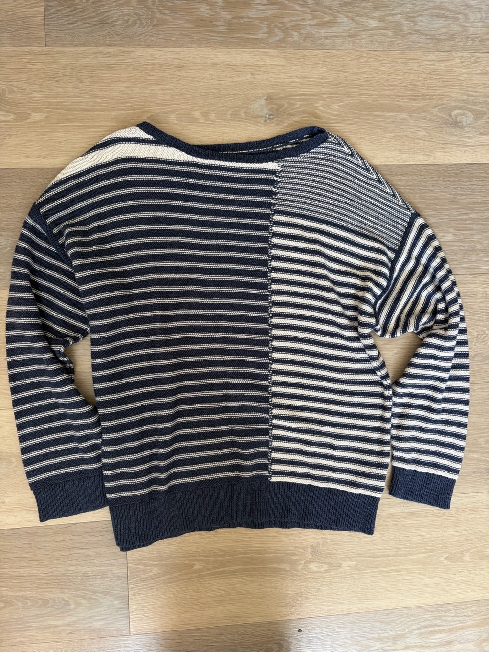 Chaps Navy Cream Patchwork Striped Knit Sweater Large